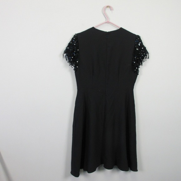 Kate Spade Sequin Fringe Sleeve Swing Dress 6 Black Cocktail Party Designer 430 - Picture 3 of 14